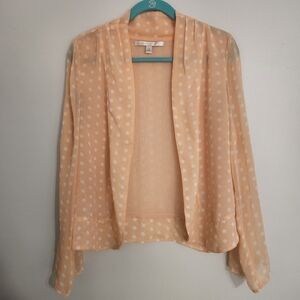 LC Lauren Conrad Peach Sheer Blouse with White Polka Dots, size M
